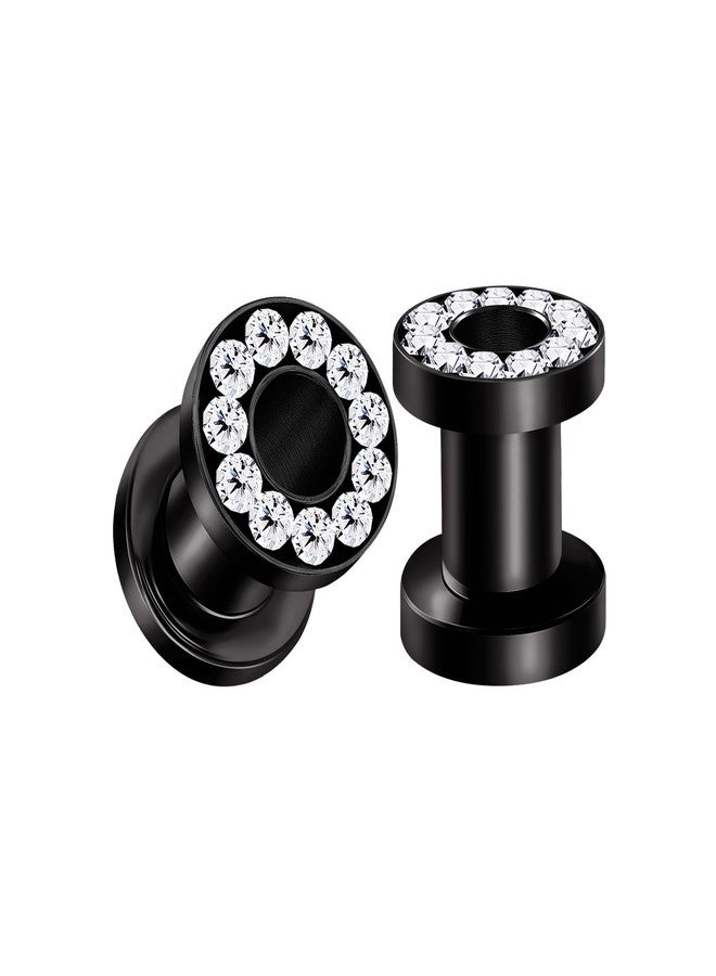 BIG GAUGES Pair of Screw Black Anodized 4gauges 5 mm Clear Crystal Piercing Jewelry Stretcher Ear Plug Earring Lobe Tunnel BG0183 - Image 1