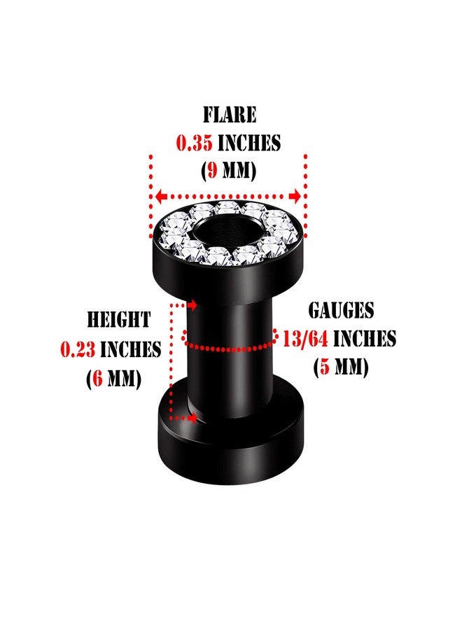BIG GAUGES Pair of Screw Black Anodized 4gauges 5 mm Clear Crystal Piercing Jewelry Stretcher Ear Plug Earring Lobe Tunnel BG0183 - Image 3