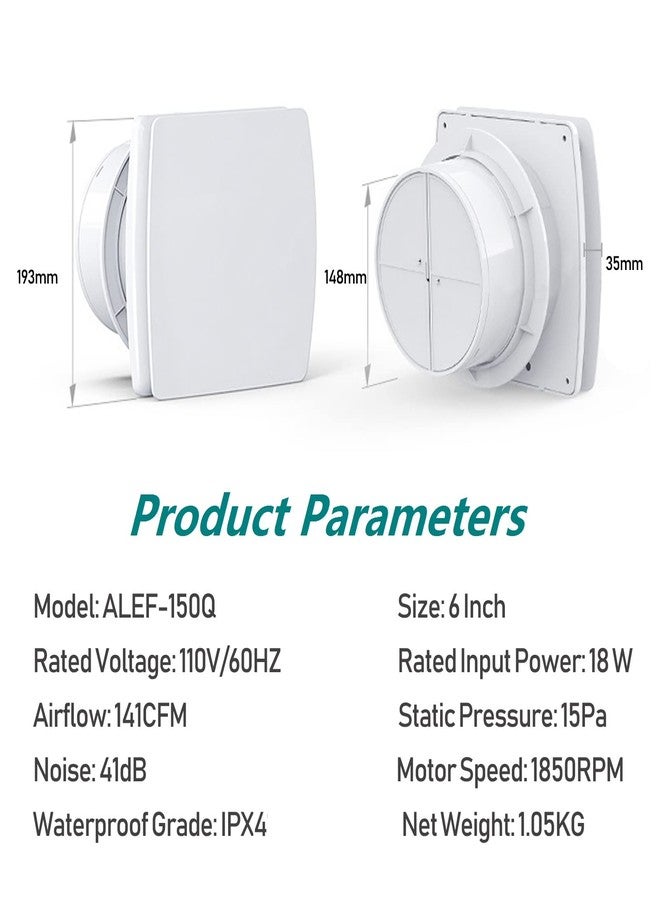 Allvent Bathroom Exhaust Fan 141 CFM 6 Inch Allvent Home Ventilation Ceiling Window and Wall Mount Vent Fan with Anti-backflow Check Valve for Kitchen Bathroom Garage(110v/18W/White) - Image 2