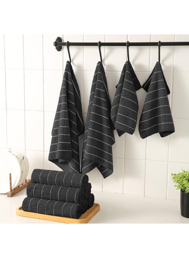Microfiber Kitchen Towels and Dishcloths Set, 26 X 18 Inch and 12 X 12 Inch, Set of 12 Bulk Lint Free Dish Towels for Drying Dishes, Black - Image 4