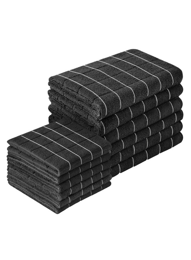 Microfiber Kitchen Towels and Dishcloths Set, 26 X 18 Inch and 12 X 12 Inch, Set of 12 Bulk Lint Free Dish Towels for Drying Dishes, Black - Image 1