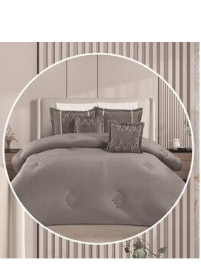 SMART HOME Double Microfiber Hotel Bedspread, Fits 200X200cm Bed, 8 Pieces Double Sided Bedspread with Filling, Luxury Patterned Comforter, Grey  - Image 2