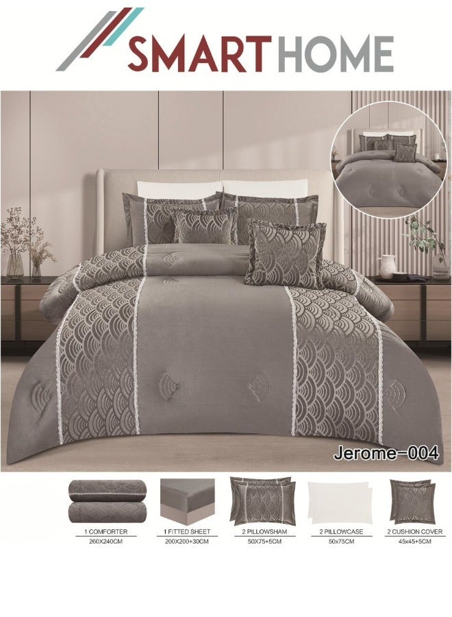 SMART HOME Double Microfiber Hotel Bedspread, Fits 200X200cm Bed, 8 Pieces Double Sided Bedspread with Filling, Luxury Patterned Comforter, Grey  - Image 1