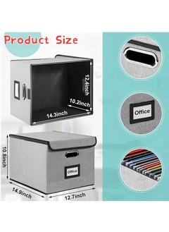 Beauenty File Organizer Box with Lid,Collapsible Linen Filing Box for Letter/Legal Folder/File,Large Capacity File Folder Storage Box,Portable Hanging File Box for Office/Decor/Home(Gray)  - Image 2