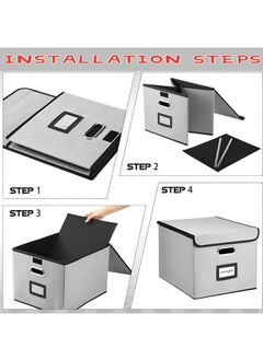 Beauenty File Organizer Box with Lid,Collapsible Linen Filing Box for Letter/Legal Folder/File,Large Capacity File Folder Storage Box,Portable Hanging File Box for Office/Decor/Home(Gray)  - Image 3