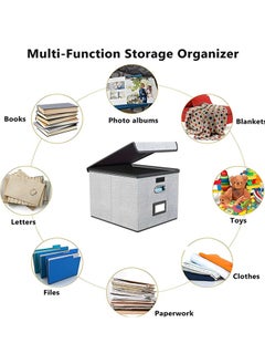 Beauenty File Organizer Box with Lid,Collapsible Linen Filing Box for Letter/Legal Folder/File,Large Capacity File Folder Storage Box,Portable Hanging File Box for Office/Decor/Home(Gray)  - Image 4