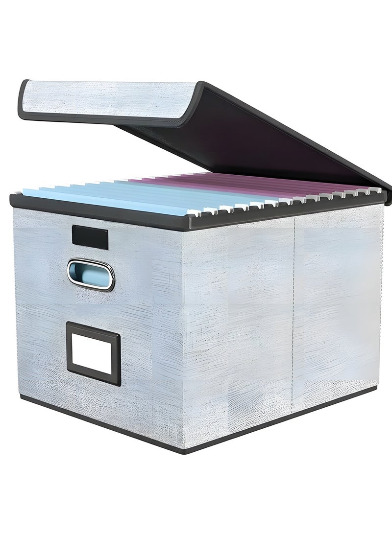 Beauenty File Organizer Box with Lid,Collapsible Linen Filing Box for Letter/Legal Folder/File,Large Capacity File Folder Storage Box,Portable Hanging File Box for Office/Decor/Home(Gray) - Image 1