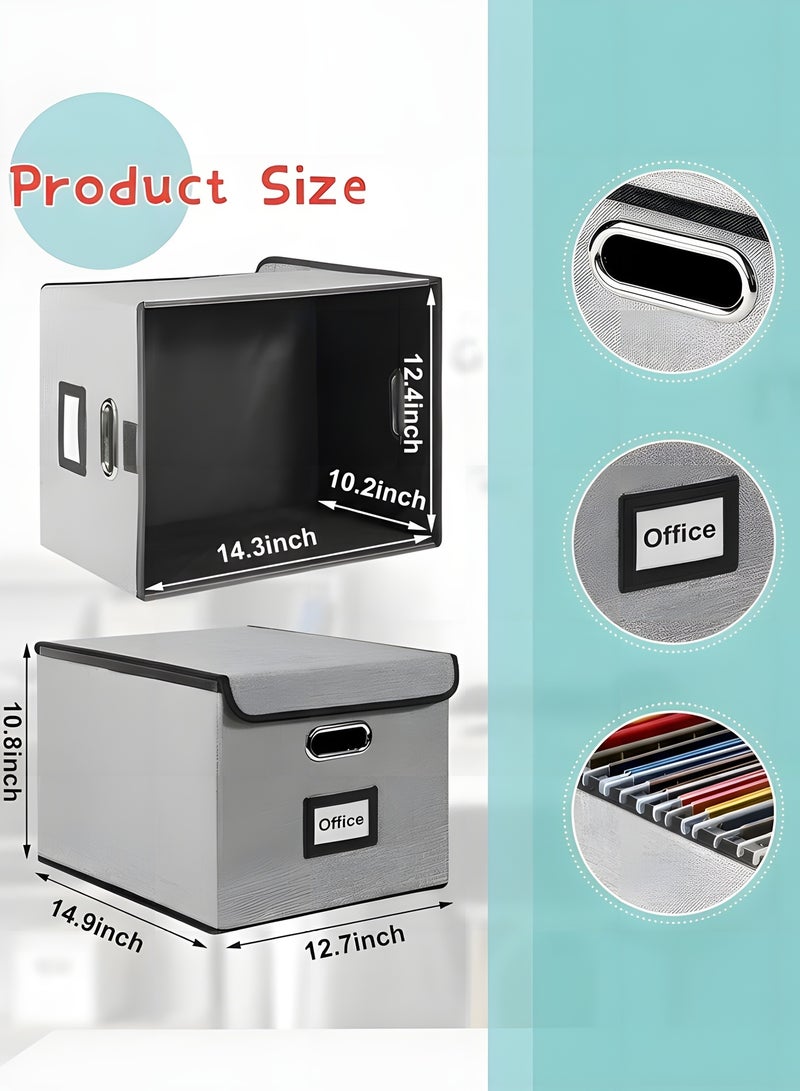 Beauenty File Organizer Box with Lid,Collapsible Linen Filing Box for Letter/Legal Folder/File,Large Capacity File Folder Storage Box,Portable Hanging File Box for Office/Decor/Home(Gray) - Image 2