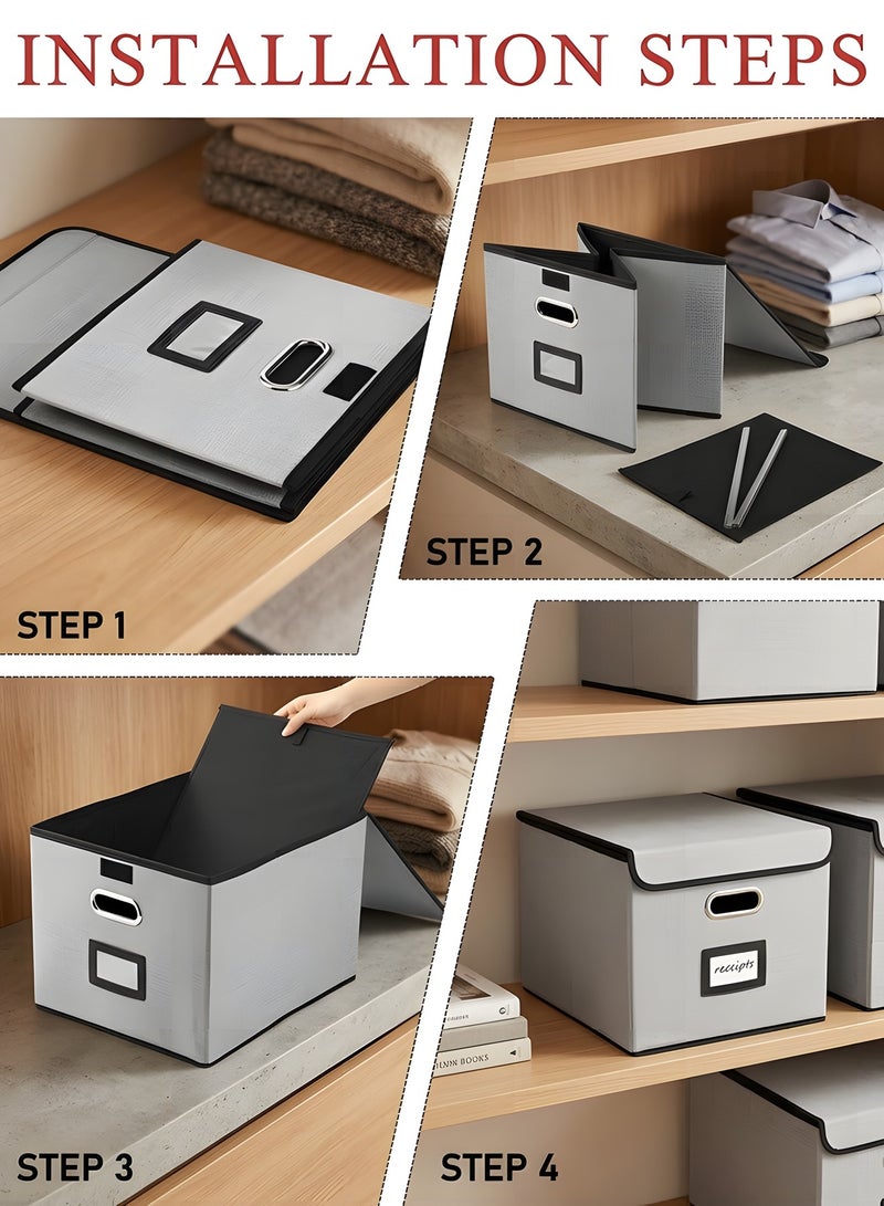 Beauenty File Organizer Box with Lid,Collapsible Linen Filing Box for Letter/Legal Folder/File,Large Capacity File Folder Storage Box,Portable Hanging File Box for Office/Decor/Home(Gray) - Image 3