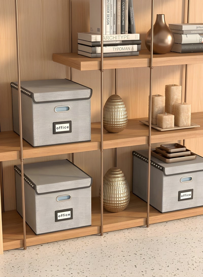 Beauenty File Organizer Box with Lid,Collapsible Linen Filing Box for Letter/Legal Folder/File,Large Capacity File Folder Storage Box,Portable Hanging File Box for Office/Decor/Home(Gray) - Image 5