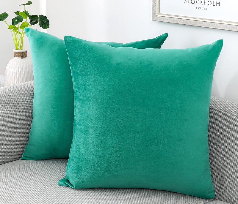 NiNi ALL Decorative Throw Pillow Covers Velvet Soft for Couch Sofa Bedroom Living Room Outdoor Pack of 2 18x18 Inch Aqua Green - Image 1