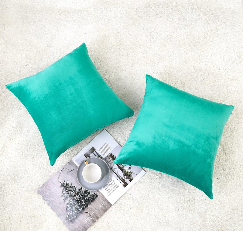 NiNi ALL Decorative Throw Pillow Covers Velvet Soft for Couch Sofa Bedroom Living Room Outdoor Pack of 2 18x18 Inch Aqua Green - Image 2