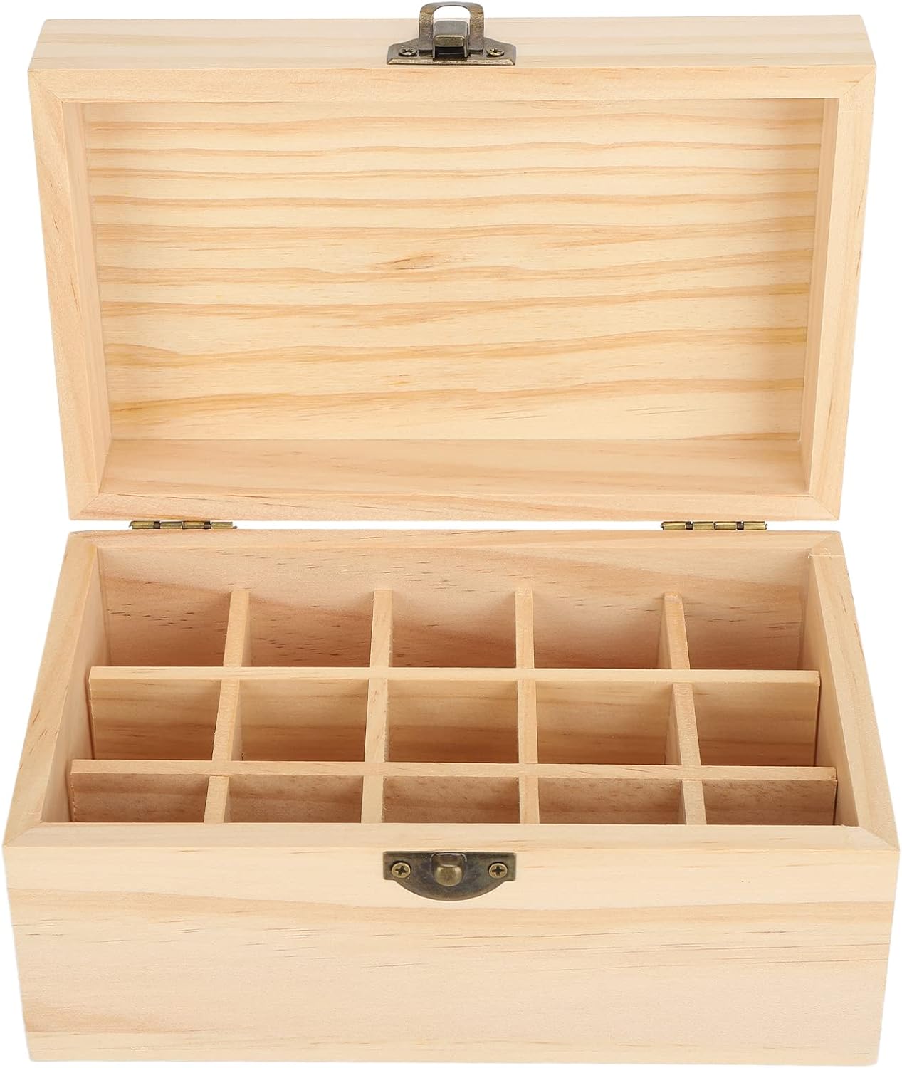 Essential Oil Wooden Box 15 Slot Essential Oil Storage Case Natural Pine Wood Essential Oils Organizer Holder for Home, 18.2 x 11.5 x 9 cm