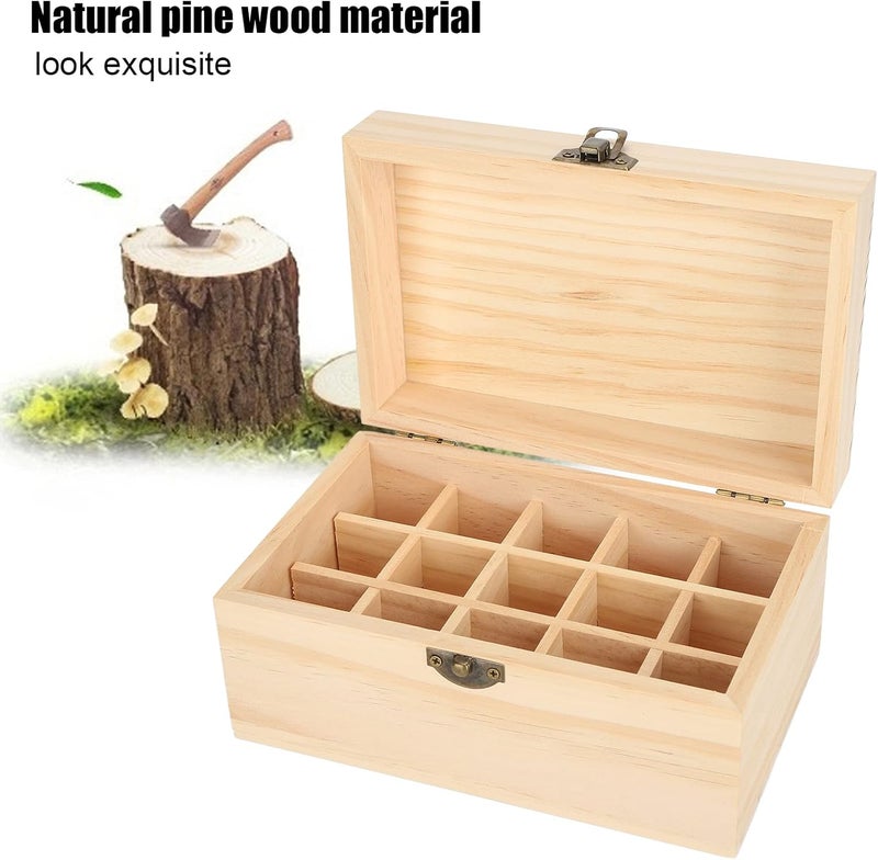 كلاراكو صندوق خشبي للزيوت العطرية، يحتوي على 15 فتحة لتخزين الزيوت العطرية، مصنوع من خشب الصنوبر الطبيعي، وحامل منظم للزيوت العطرية للمنزل، 18.2 × 11.5 × 9 سم - Image 5