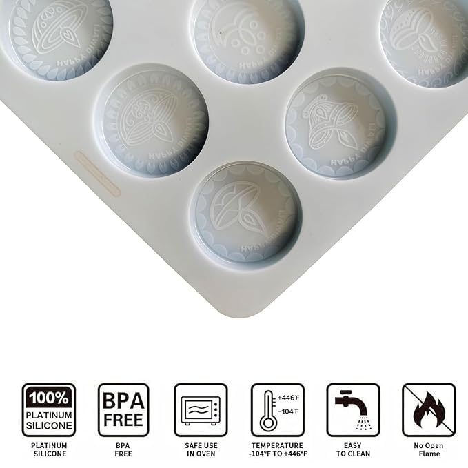 HUSAINI MART 12 Cavity Round Happy Diwali Shape Silicone Mould Coins for Cake Decoration Ice Cream Cupcakes Candy Jelly molds Deepavali Design Chocolate Moulds Pack of 1 - Image 2