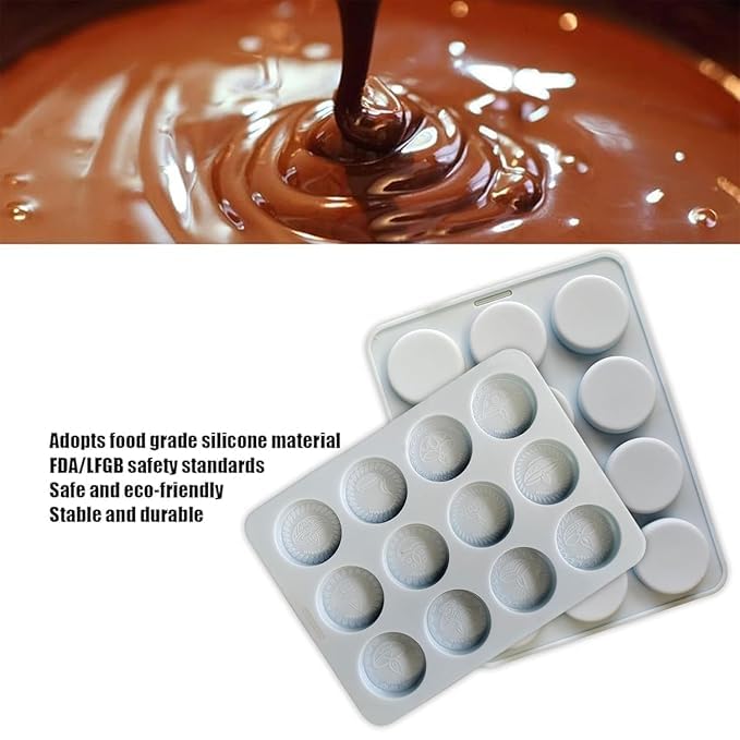 HUSAINI MART 12 Cavity Round Happy Diwali Shape Silicone Mould Coins for Cake Decoration Ice Cream Cupcakes Candy Jelly molds Deepavali Design Chocolate Moulds Pack of 1 - Image 3