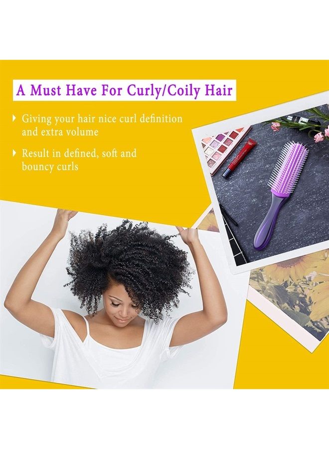 KTKUDY Styling Brush 9 Row for Defining Curls Hair Brush Comb for Separating, Shaping Curls - Blow-Drying, Styling & Finishing Detangling Brush for Thick, Wavy, Curly or Coily Hair (Purple)