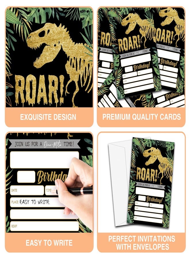 YQV Gold Dinosaur Birthday Party Invitations, 20-Count Jungle Birthday Party Invites With Envelopes-HBYQK-B44 - Image 5