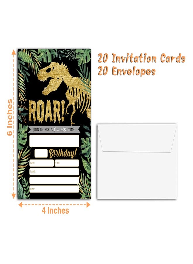 YQV Gold Dinosaur Birthday Party Invitations, 20-Count Jungle Birthday Party Invites With Envelopes-HBYQK-B44 - Image 4