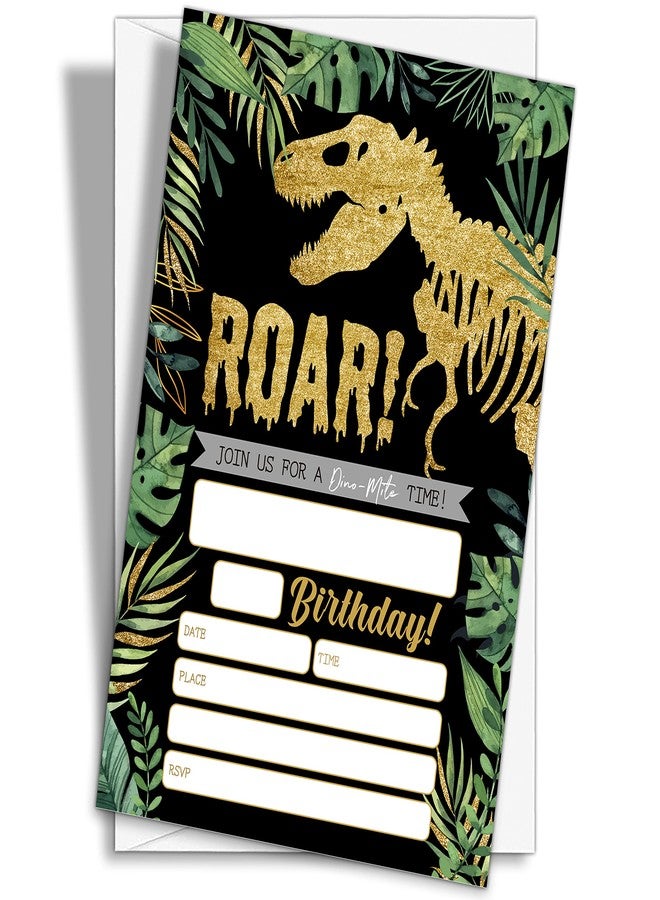 YQV Gold Dinosaur Birthday Party Invitations, 20-Count Jungle Birthday Party Invites With Envelopes-HBYQK-B44 - Image 1