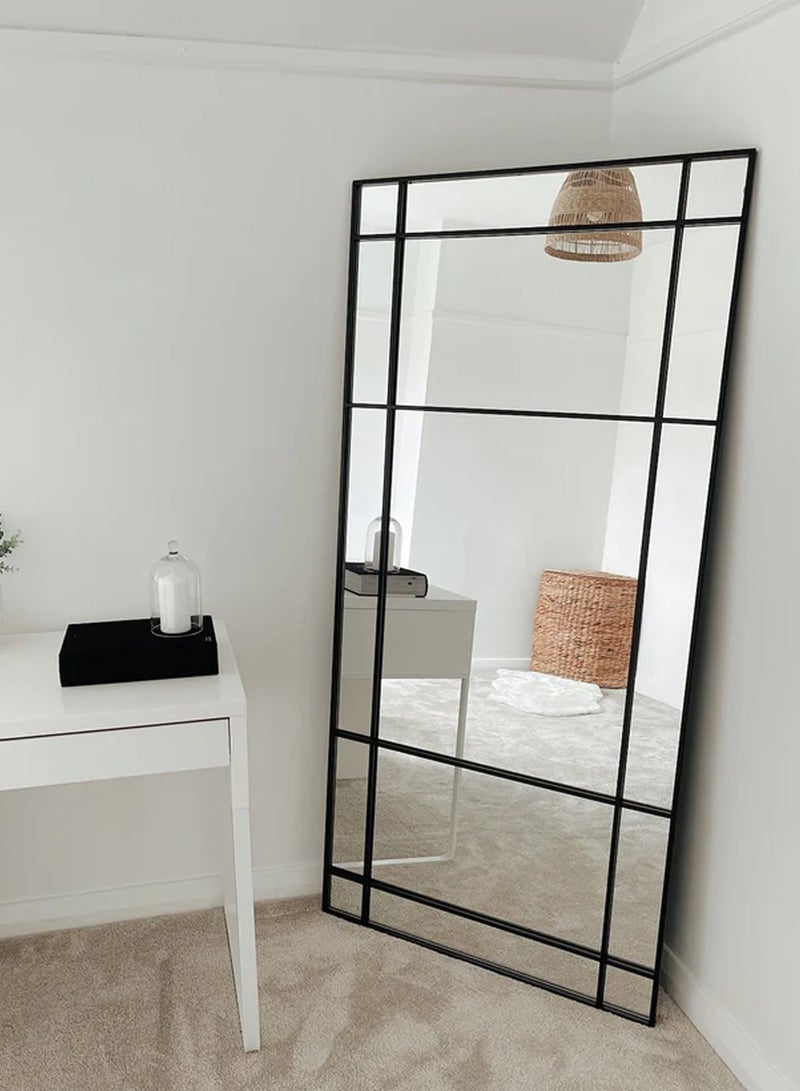 إي سمارت مرآة كبيرة بتصميم أنيق 180×80 سم - مرآة كاملة الطول بإطار معدني أسود وحامل خلفي - تصميمها الرائع مناسب لغرف المعيشة وغرف الملابس وغرف النوم - Image 2