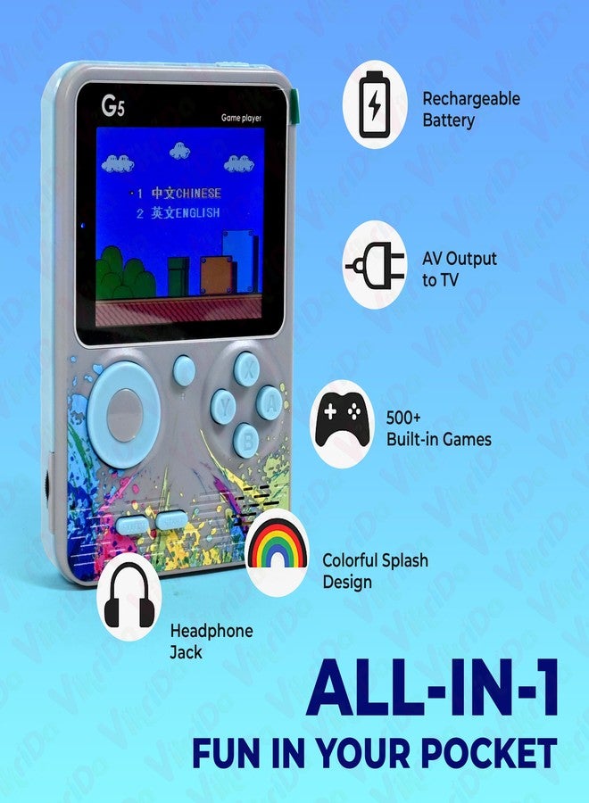 VikriDA G5 500-in-1 Retro Handheld Game Console for Kids - 2 Player Classic TV-Compatible Game Box with Controller - Multicolor - Image 3