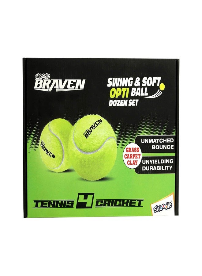 SKOODLE Braven TENNIS4CRICKET Swing & Soft Ball for Cricket Tournament | Street Match Cricket Ball Tennis for Lawn Cricket|Soft Tennis Balls|(Set of 12) - Image 1