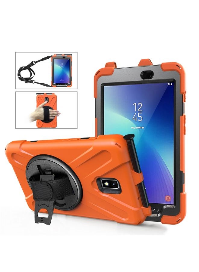 HuHa - Case Cover For Samsung Galaxy Tab Active 2 8.0 T390/T395/T397 Shockproof Colorful Silicone + PC Protective Case with Holder & Hand Grip Strap & Pen Slot Orange - Image 1