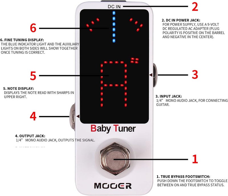 Mooer Tuner Pedal, Baby Tuner Guitar Pedal Mute Function Micro Tuner Tuning Pedal for Electric Instruments Electro-Acoustic Instruments - Image 5