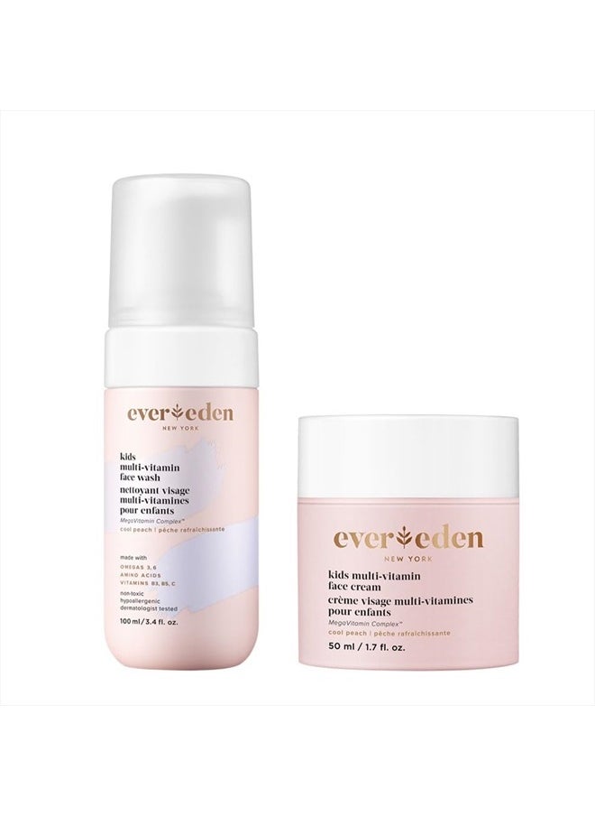 Evereden Kids Happy Face Duo (Cool Peach) - Multi-Vitamin Kids Face Wash & Kids Face Cream Set - Clean & Vegan Skin Care for Kids 3+ - Moisturizing, Nourishing, & Protective Kids Skin Care Set  - Image 1