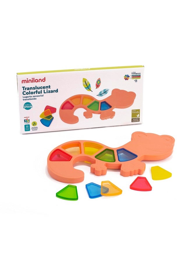 Miniland Feel to Learn Translucent Colorful Lizard for Children from 1 to 2 Years. 10 Translucent Pieces to be Fitted and Experiment The Mixture of Colors. Made in Spain with ECO Material - Image 1