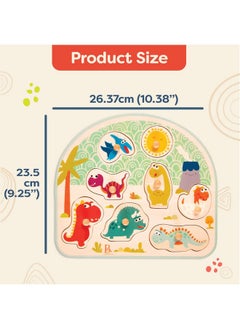 B. Toys - Peg Puzzle 2-Pack - Dinos & Farm Animals- Wooden Peg Puzzles- 8 Pieces Each - Classic Toys For Toddlers, Kids - 18 Months +  - Image 5