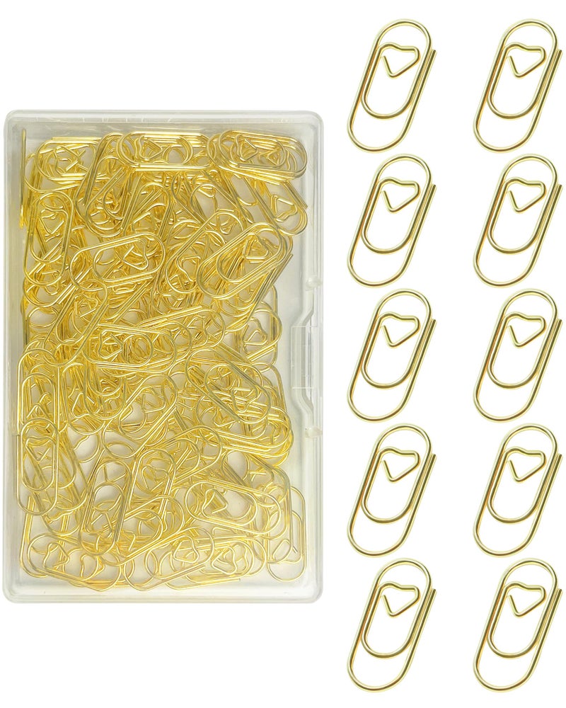QUJUFIND 100 Pcs Love Heart Shaped Paper Clips, 0.8inch Cute Mini Paperclips for Office School Home (Gold) - Image 1