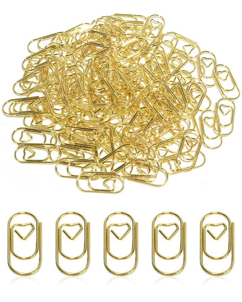 QUJUFIND 100 Pcs Love Heart Shaped Paper Clips, 0.8inch Cute Mini Paperclips for Office School Home (Gold) - Image 5