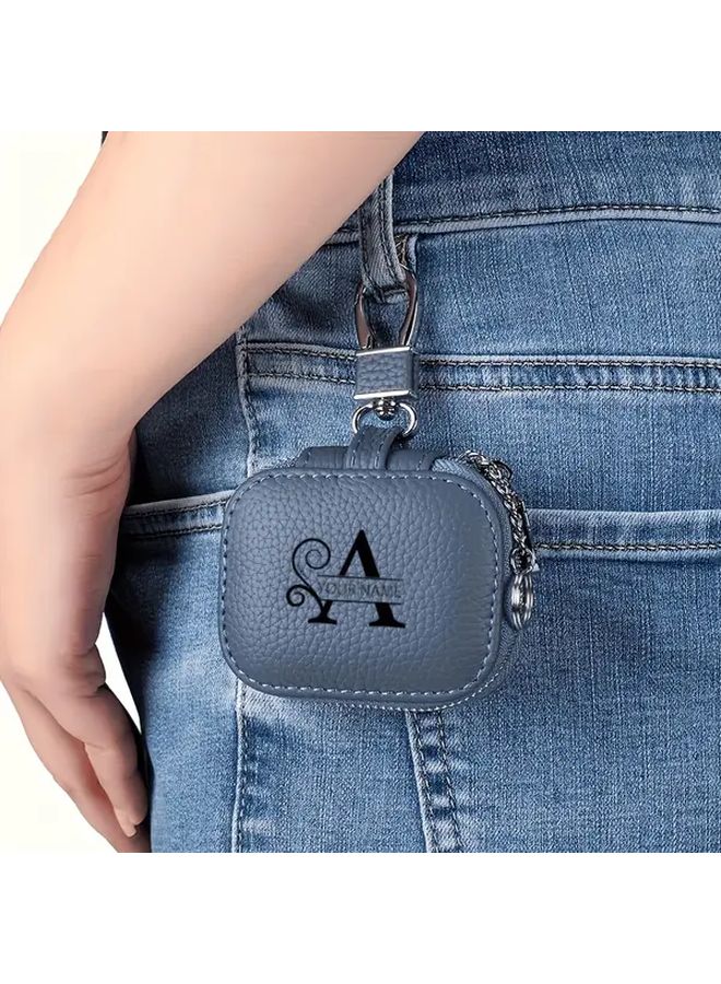 Blue Personalized Initial Earbud Case Custom Name Soft Mesh Pocket Sturdy Zipper Lightweight Durable - Image 5