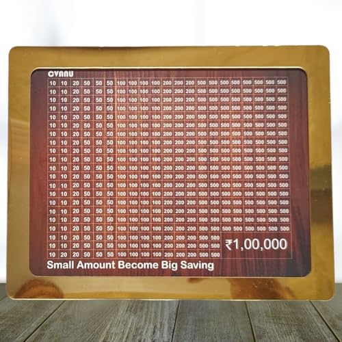 CVANU Wooden Mini Piggy Bank with Printed Money Saving Tracker Number Paste on Box for Kids| Donation Use| Money Saver (Brown)_523 - Image 1