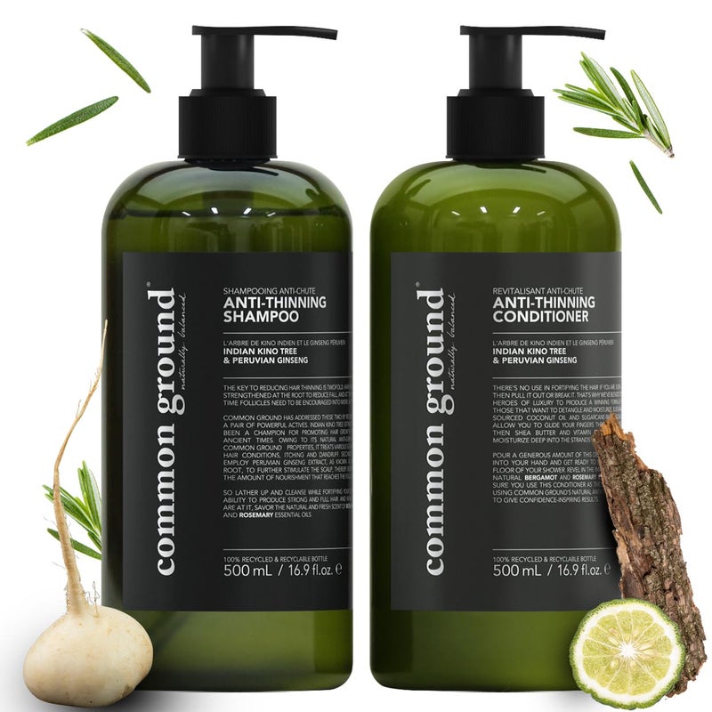 Common Ground Natural Anti Thinning Shampoo and Conditioner Set, Sulphate, Paraben & Cruelty Free, Vegan, Plant-Based, Bergamot, Rosemary Scent, Kino Tree & Ginseng DHT, All Hair, Men & Women - Image 1