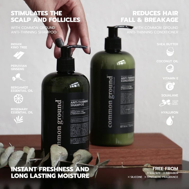 Common Ground Natural Anti Thinning Shampoo and Conditioner Set, Sulphate, Paraben & Cruelty Free, Vegan, Plant-Based, Bergamot, Rosemary Scent, Kino Tree & Ginseng DHT, All Hair, Men & Women - Image 3