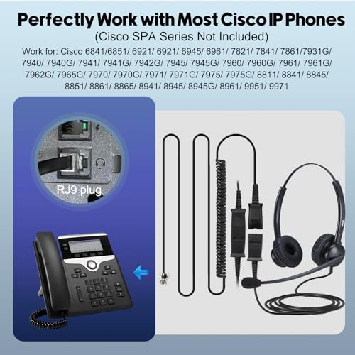 MKJ Noise Cancelling Cisco Headset with Microphone Dual Ear Wired Call Center Headphones for Office Phone Cisco CP-7821 7841 7861 8841 7942G 7931G 7940 7945G 7961 7962G 7965 7970G 7975G 8811 9951 - Image 5