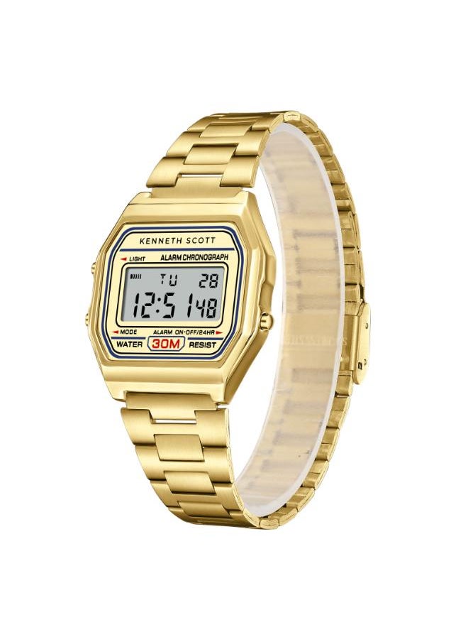 KENNETH SCOTT Men's Digital Display Watch With Gold Stainless Steel Strap - K25206-GBGC  - Image 2