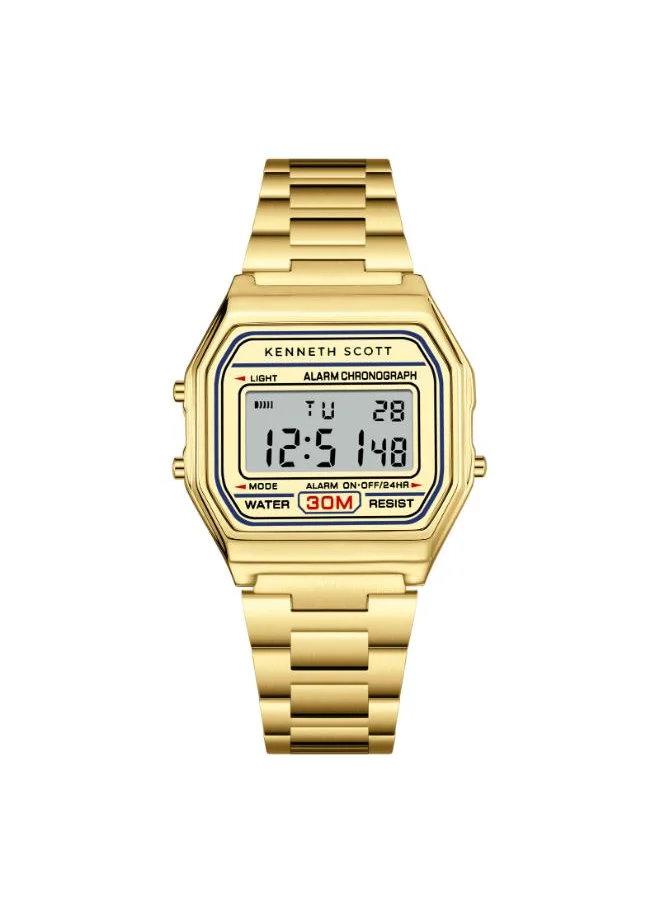 KENNETH SCOTT Men's Digital Display Watch With Gold Stainless Steel Strap - K25206-GBGC