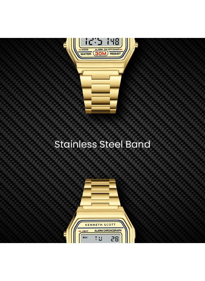 KENNETH SCOTT Men's Digital Display Watch With Gold Stainless Steel Strap - K25206-GBGC  - Image 5