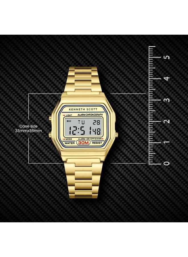 KENNETH SCOTT Men's Digital Display Watch With Gold Stainless Steel Strap - K25206-GBGC  - Image 4