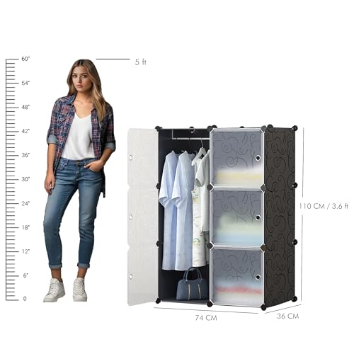 ALOXE Foldable Cupboard for Bedroom Clothes | Grey Plastic Almirah with Transparent Door | Portable Wardrobe, Collapsible Storage Organizer - Image 2