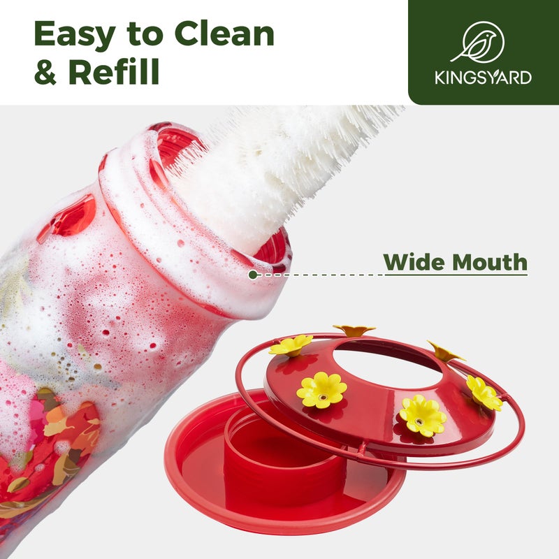 Kingsyard Hummingbird Feeder for Outdoor Hanging - Charming Patterned Glass Humming Bird Feeder with 6 Feeding Ports and Ant Moat, Ideal Gift Choice for Bird Lovers, Red - Image 5