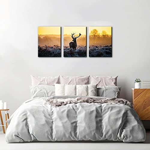 Pacimo Canvas Print Wall Art 3 Pieces Set Deer in Golden Light at Dawn Nature Wilderness Photography Realism Rustic Scenic Relax/Calm Multicolor for Living Room Bedroom Office Decor - 12" x 16" x 3 - Image 3
