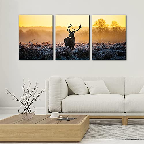 Pacimo Canvas Print Wall Art 3 Pieces Set Deer in Golden Light at Dawn Nature Wilderness Photography Realism Rustic Scenic Relax/Calm Multicolor for Living Room Bedroom Office Decor - 12" x 16" x 3 - Image 2