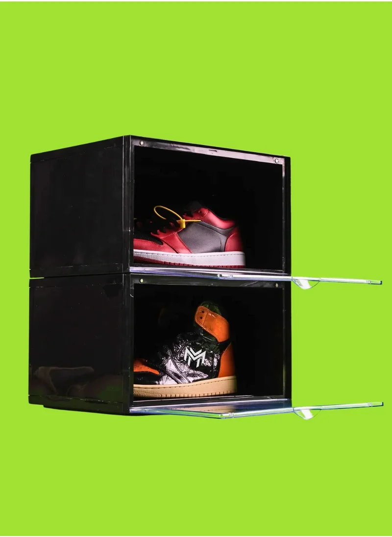 1Chase 2 PCs Stackable Shoe Storage Box, Side Open Black