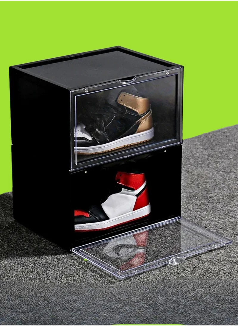 1Chase 2 PCs Stackable Shoe Storage Box, Side Open Black
