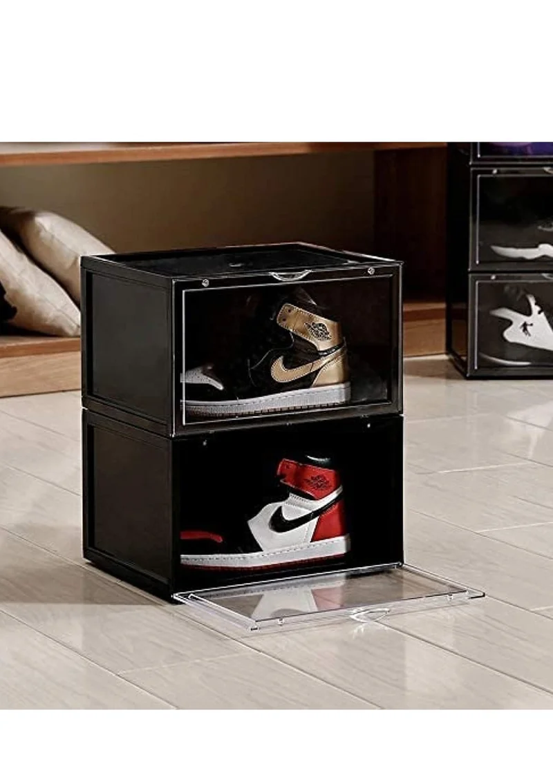 1Chase 2 PCs Stackable Shoe Storage Box, Side Open Black